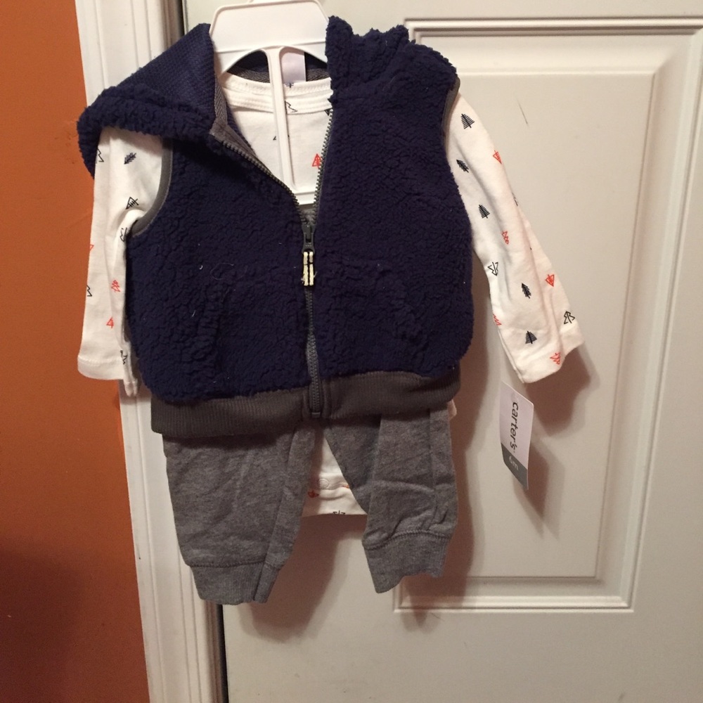 3/$18.  Carters pants, fleece zippie, and onesie